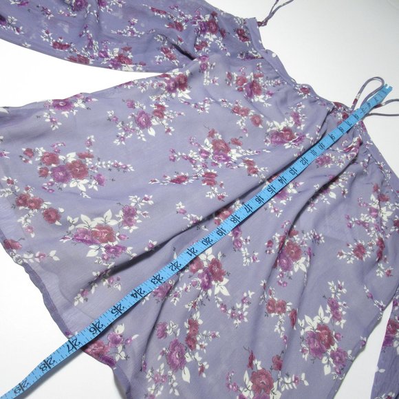 WAYF Liberty Cold Shoulder Blouse Purple Floral - L to XL (No Size Tag) - Picture 7 of 7